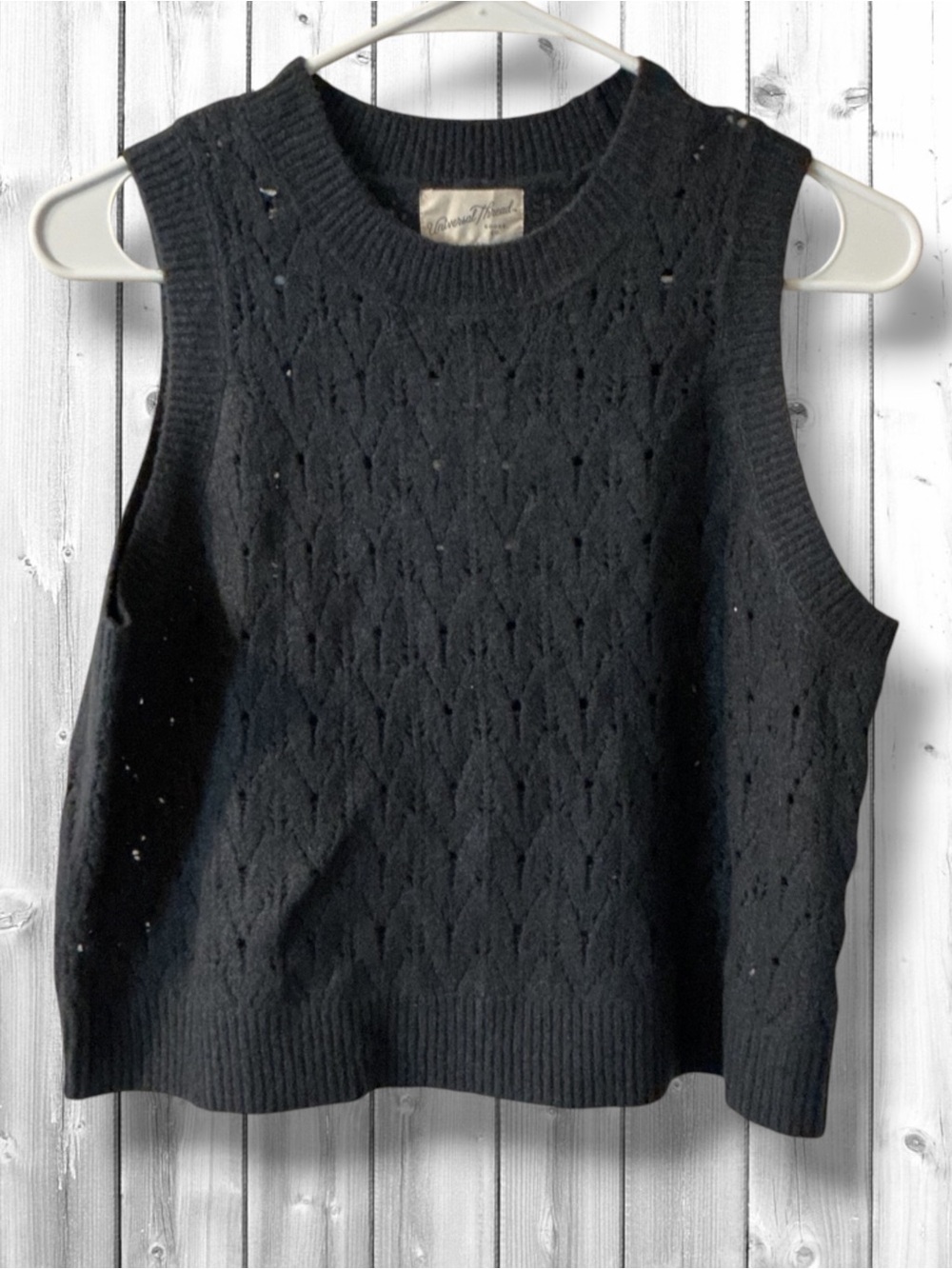 Universal Thread Black Pointelle Knit Sweater Vest NWT